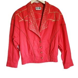 Vintage City Girl Sport Jacket Hot Pink Gold Metallic Studded 80s 90s Retro L/XL